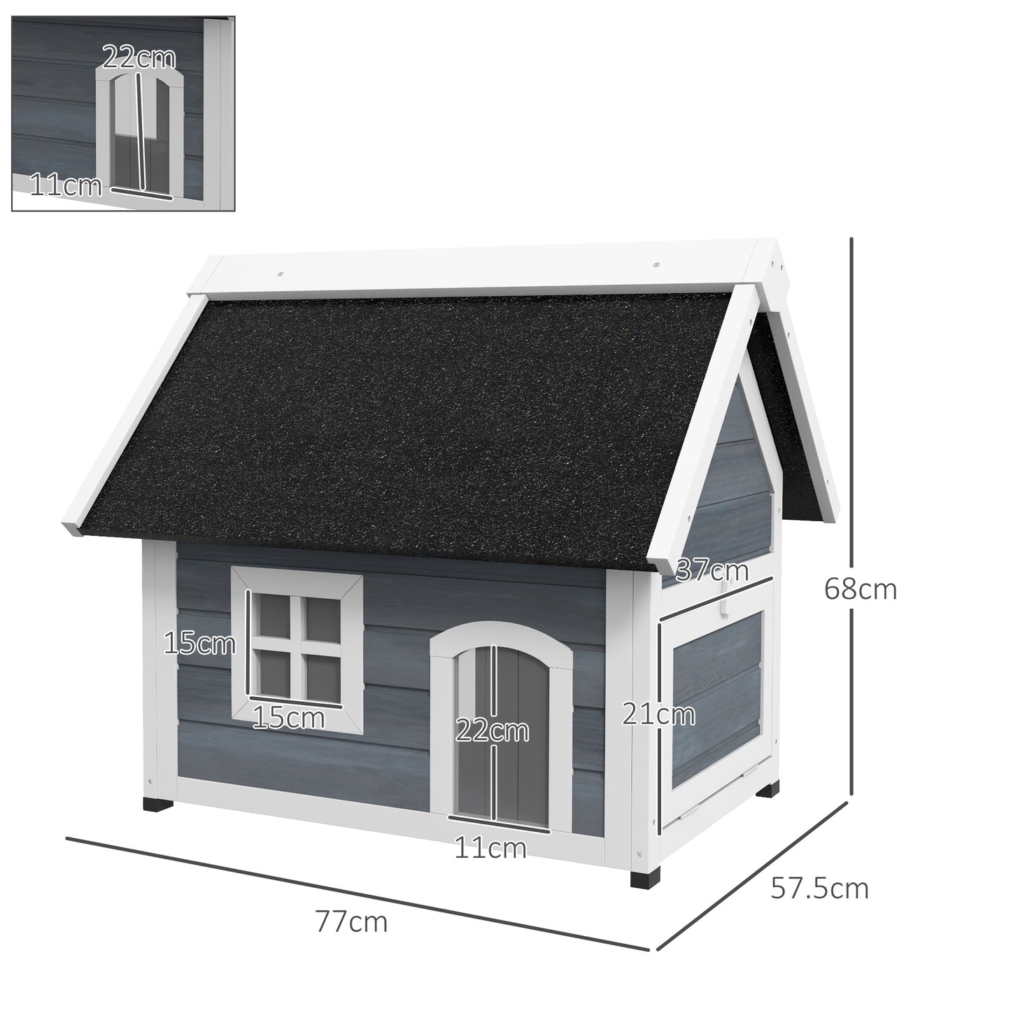 Outdoor Feral Cat House with Openable Asphalt Roof - Grey
