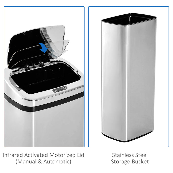 50L Infrared Touchless Automatic Motion Sensor Dustbin Stainless Steel Trash Can Home Office