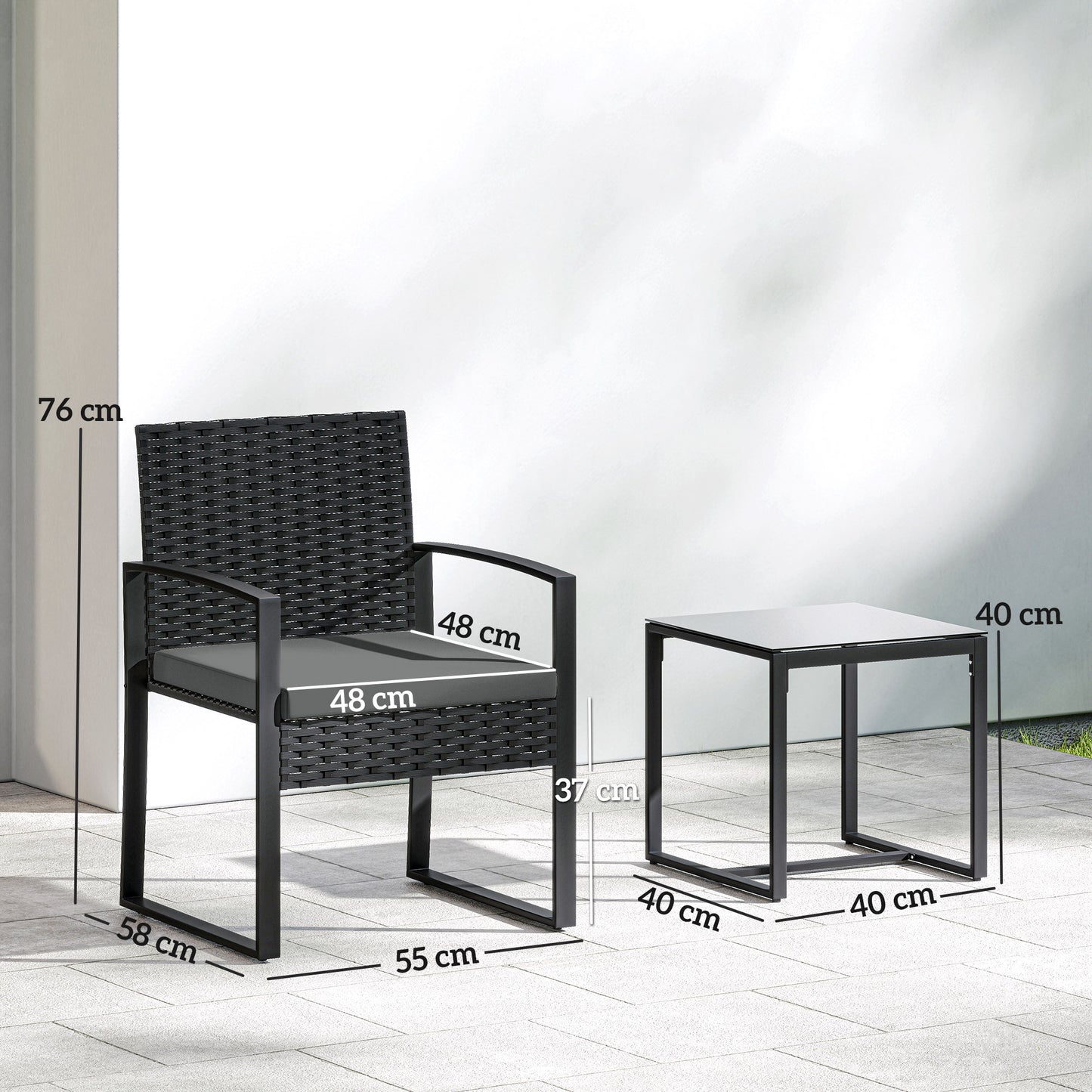 Rattan Bistro Set, 3 PCS Garden Furniture with Cushion, Dark Grey