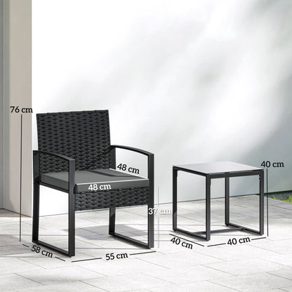 Rattan Bistro Set, 3 PCS Garden Furniture with Cushion, Dark Grey