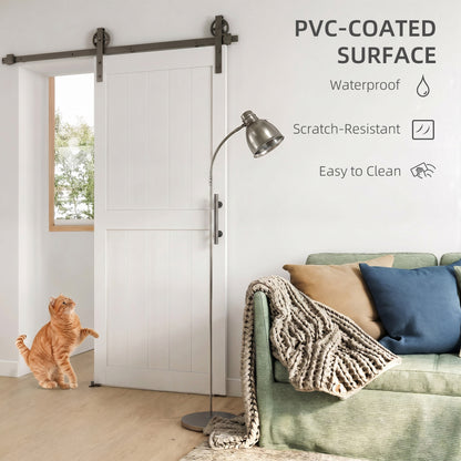 92 x 213 cm Sliding Barn Door with 183 cm Sliding Door Hardware Kit & Industrial Handle, Upgraded Rollers and Floor Guide, Waterproof Plastic Surface, Pre-Drilled Easy Assembly, White