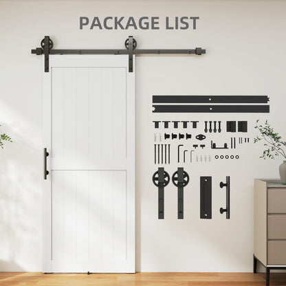 183cm Sliding Barn Door Kit, Sliding Door with Track, Hardware, Upgraded Rollers and Floor Guide, Industrial Handle, Water-Proof PVC Surface, White