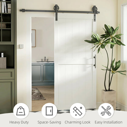 92 x 213 cm Sliding Barn Door with 183 cm Sliding Door Hardware Kit & Industrial Handle, Upgraded Rollers and Floor Guide, Waterproof Plastic Surface, Pre-Drilled Easy Assembly, White