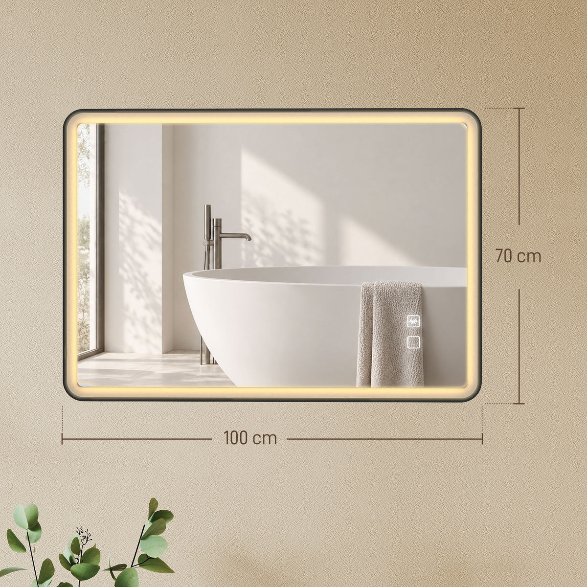 100 x 70cm Rectangular LED Bathroom Mirror with Bluetooth Speaker and Demister - Black