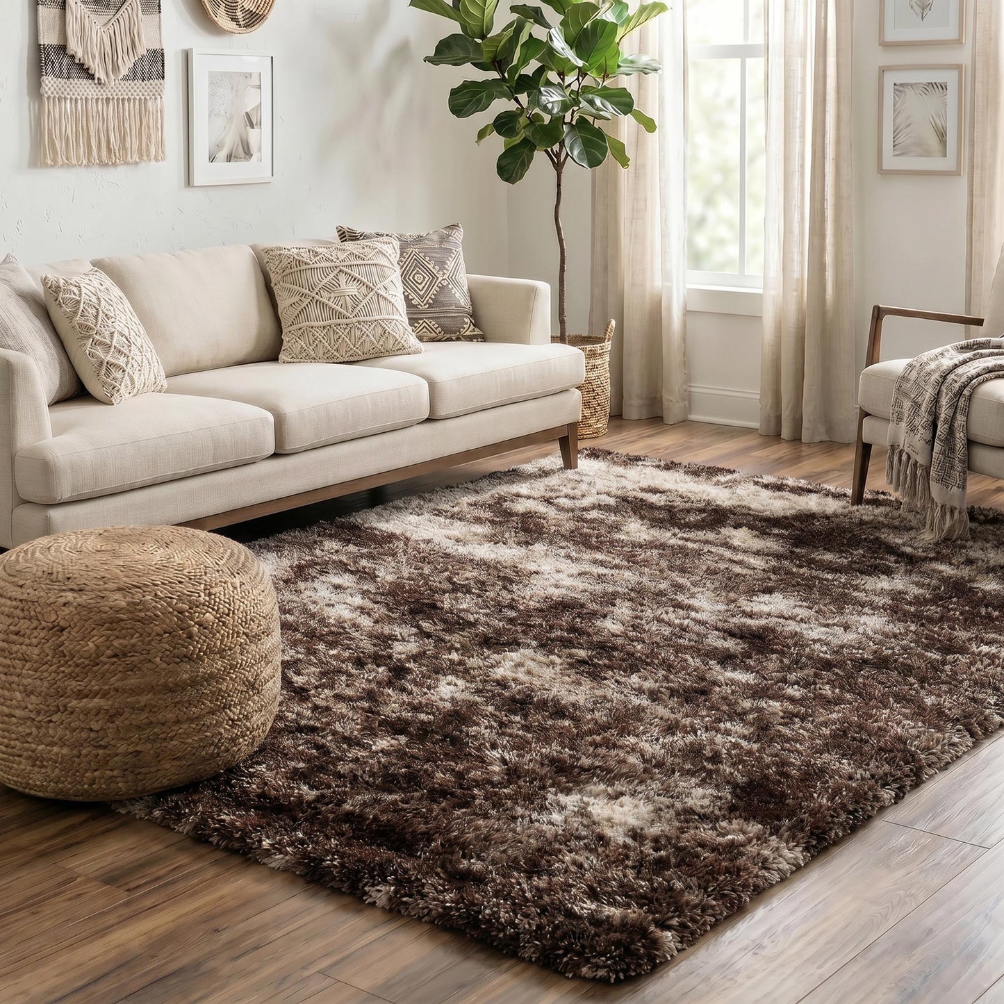 California Modern Soft Two Tone Shimmer Shaggy Area Rugs - 3 Colours Available