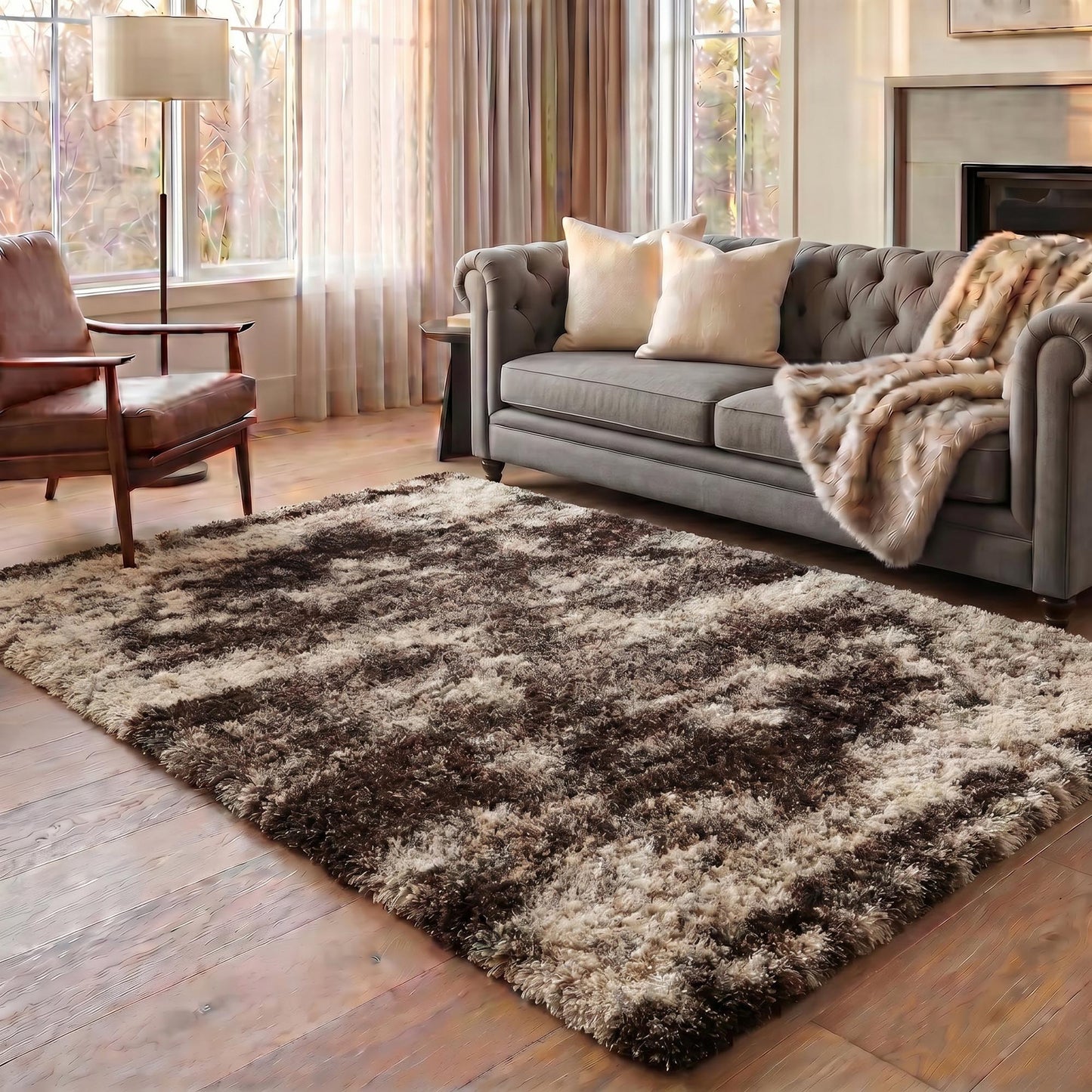 California Modern Soft Two Tone Shimmer Shaggy Area Rugs - 3 Colours Available