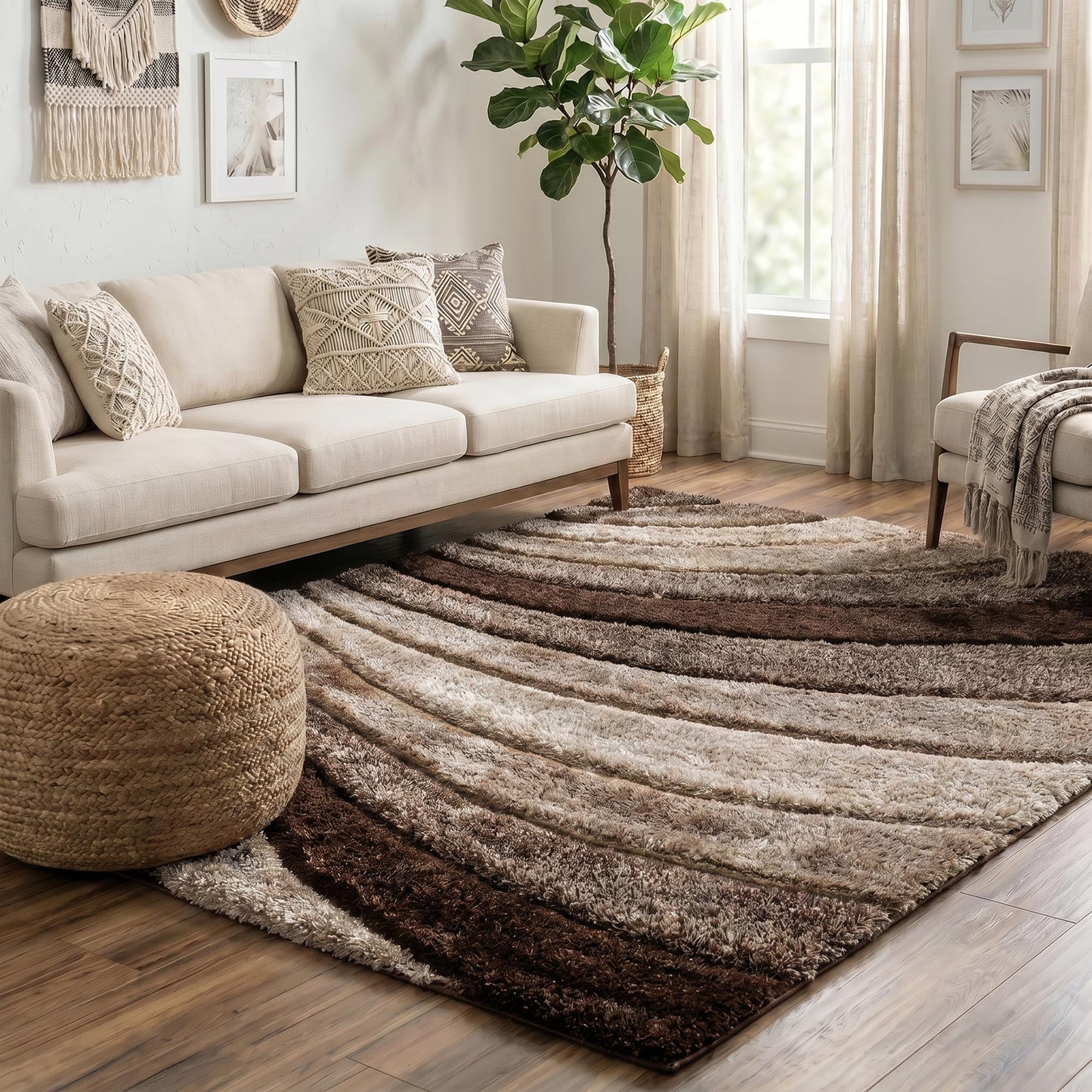 California Modern Soft Waves Shimmer Shaggy Area Rugs - 3 Colours Available