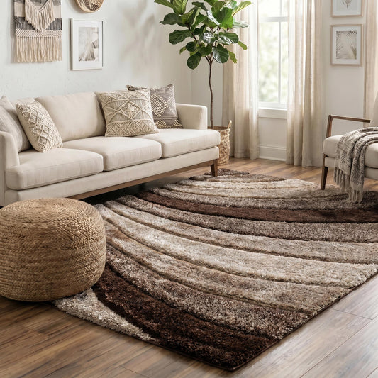 California Modern Soft Waves Shimmer Shaggy Area Rugs - 3 Colours Available