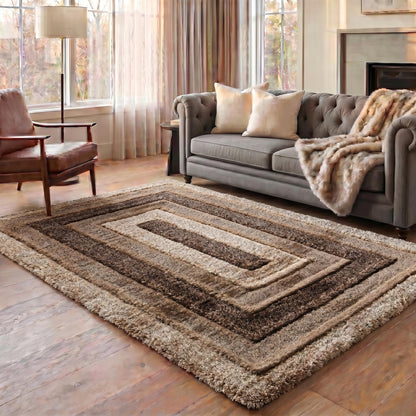 California Modern Soft Bordered Shimmer Shaggy Area Rugs - 2 Colours Available