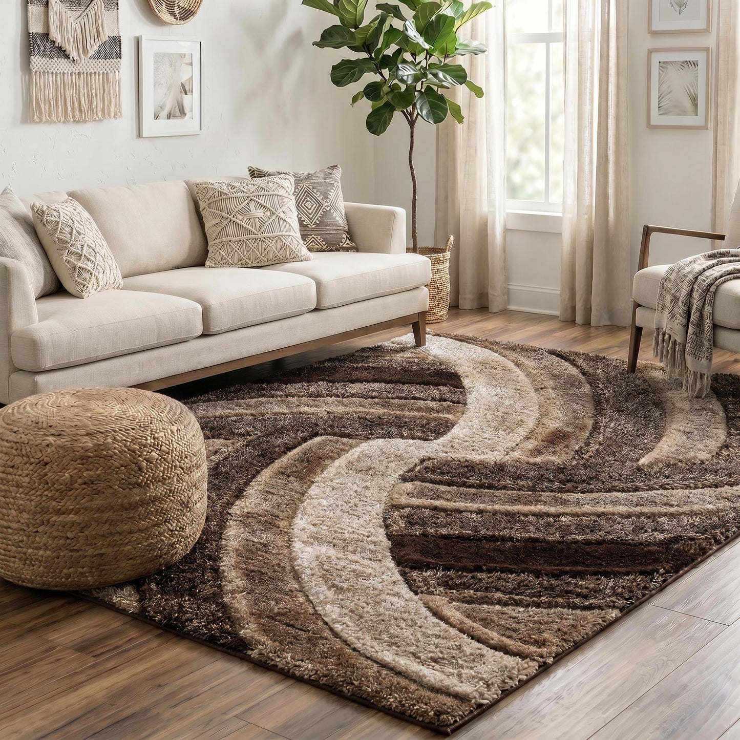 California Modern Soft Swirl Shimmer Shaggy Area Rugs - 3 Colours Available