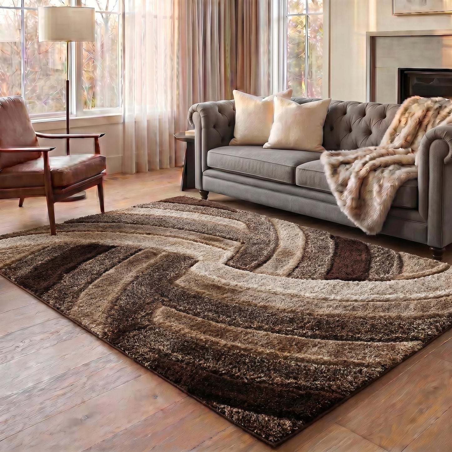 California Modern Soft Swirl Shimmer Shaggy Area Rugs - 3 Colours Available