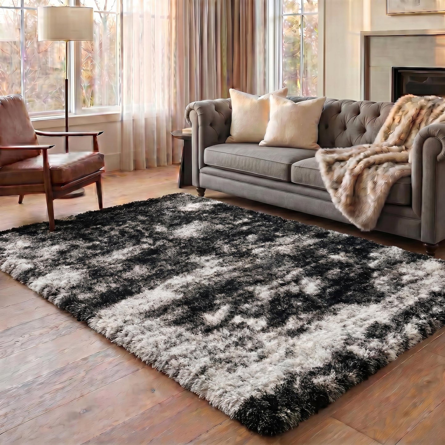 California Modern Soft Two Tone Shimmer Shaggy Area Rugs - 3 Colours Available