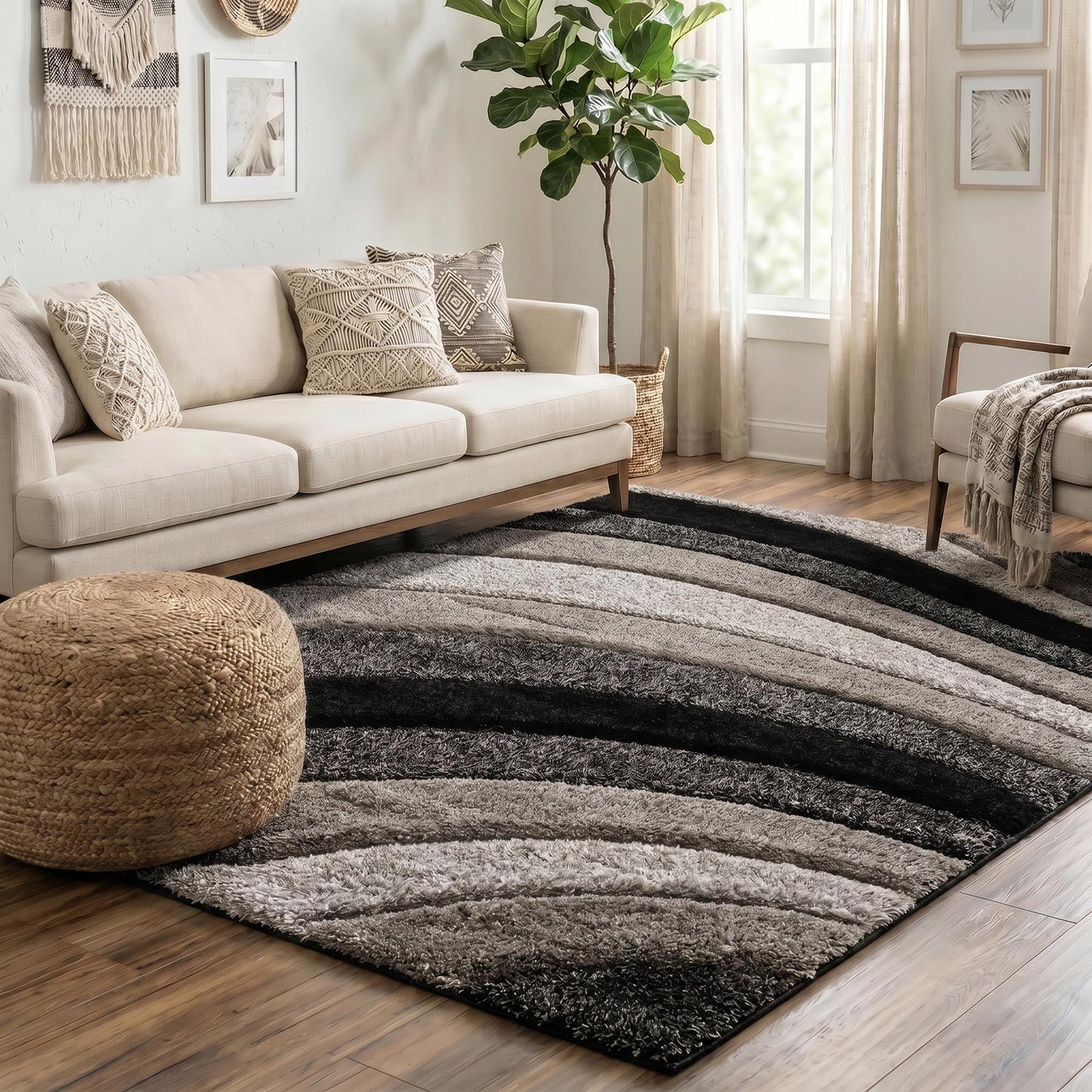 California Modern Soft Waves Shimmer Shaggy Area Rugs - 3 Colours Available