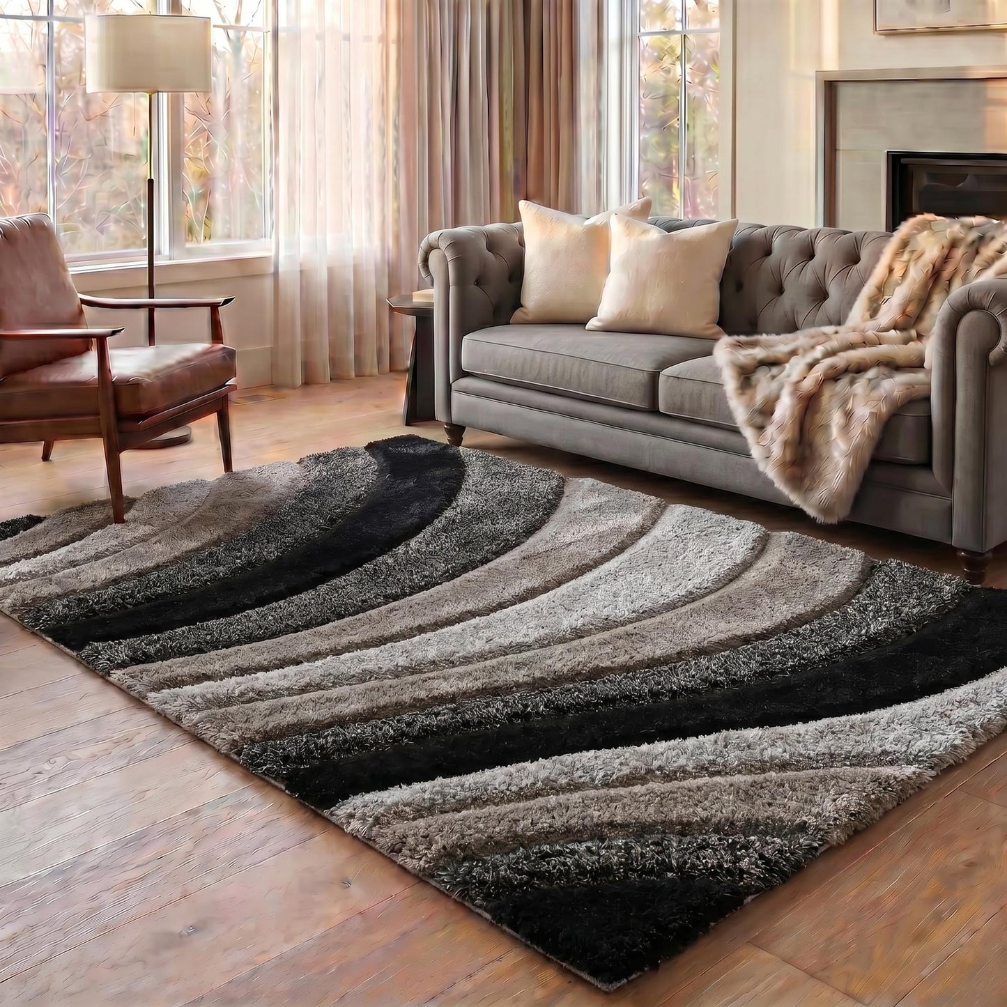 California Modern Soft Waves Shimmer Shaggy Area Rugs - 3 Colours Available