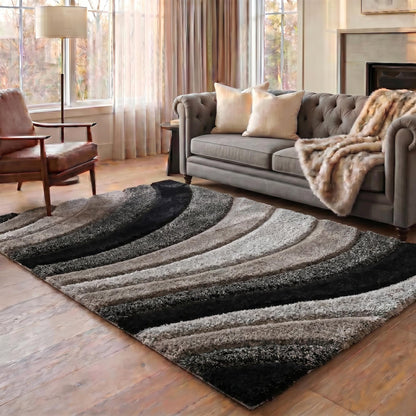 California Modern Soft Waves Shimmer Shaggy Area Rugs - 3 Colours Available