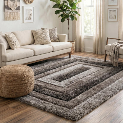 California Modern Soft Bordered Shimmer Shaggy Area Rugs - 2 Colours Available