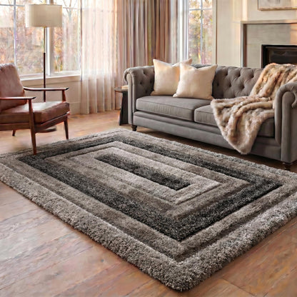 California Modern Soft Bordered Shimmer Shaggy Area Rugs - 2 Colours Available