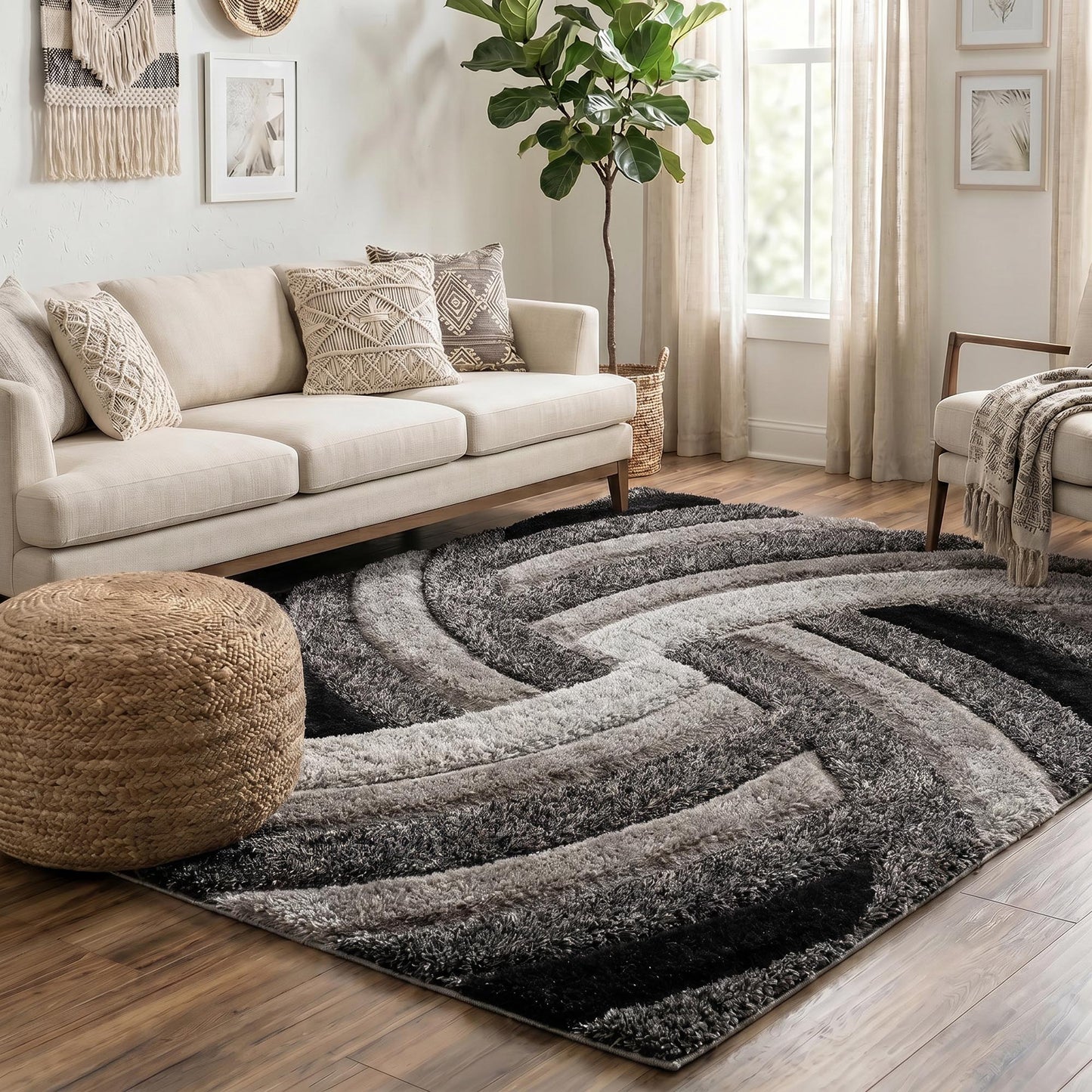 California Modern Soft Swirl Shimmer Shaggy Area Rugs - 3 Colours Available
