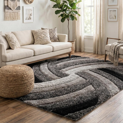California Modern Soft Swirl Shimmer Shaggy Area Rugs - 3 Colours Available