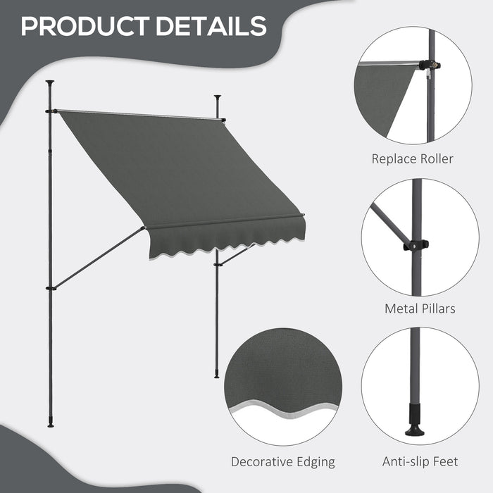 2.5 x 1.2m Retractable Awning, Free Standing Patio Sun Shade Shelter, UV Resistant, for Window and Door, Grey