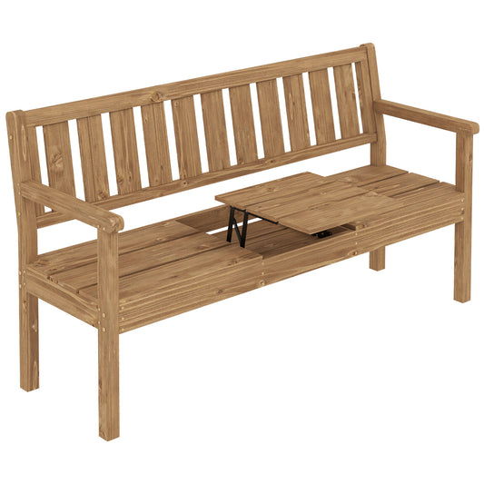 Wooden Garden Loveseat Bench with Table and Hidden Shelf, Teak