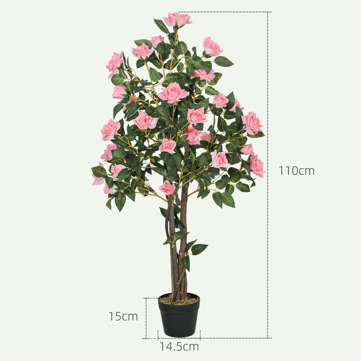 Set of 2 Decorative Artificial Plants Rose Trees in Pot, Pink