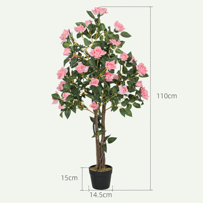 Set of 2 Decorative Artificial Plants Rose Trees in Pot, Pink