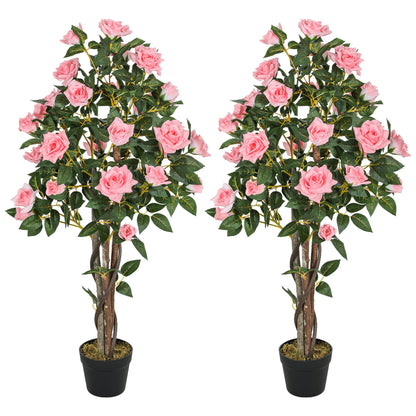 Set of 2 Decorative Artificial Plants Rose Trees in Pot, Pink