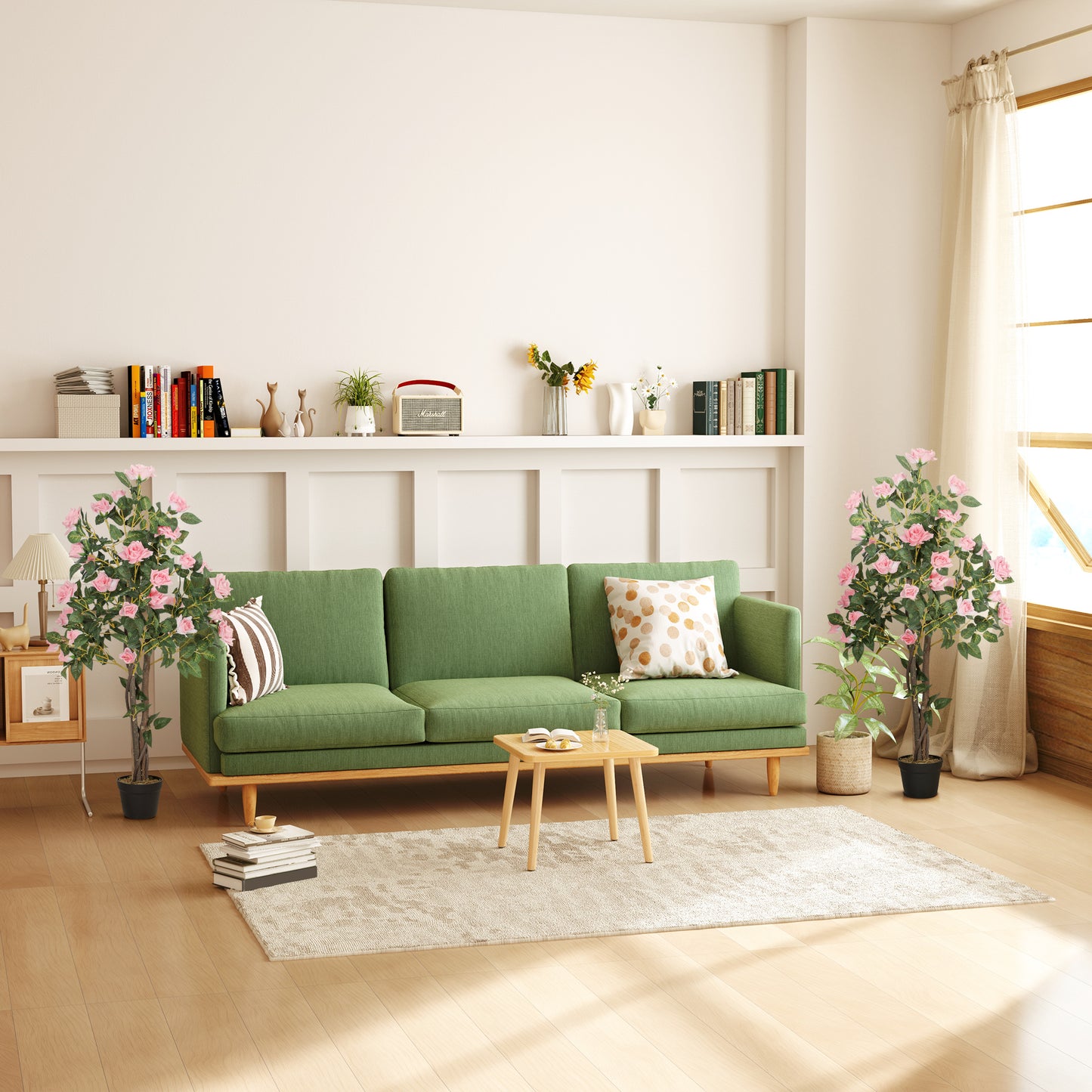 Set of 2 Decorative Artificial Plants Rose Trees in Pot, Pink