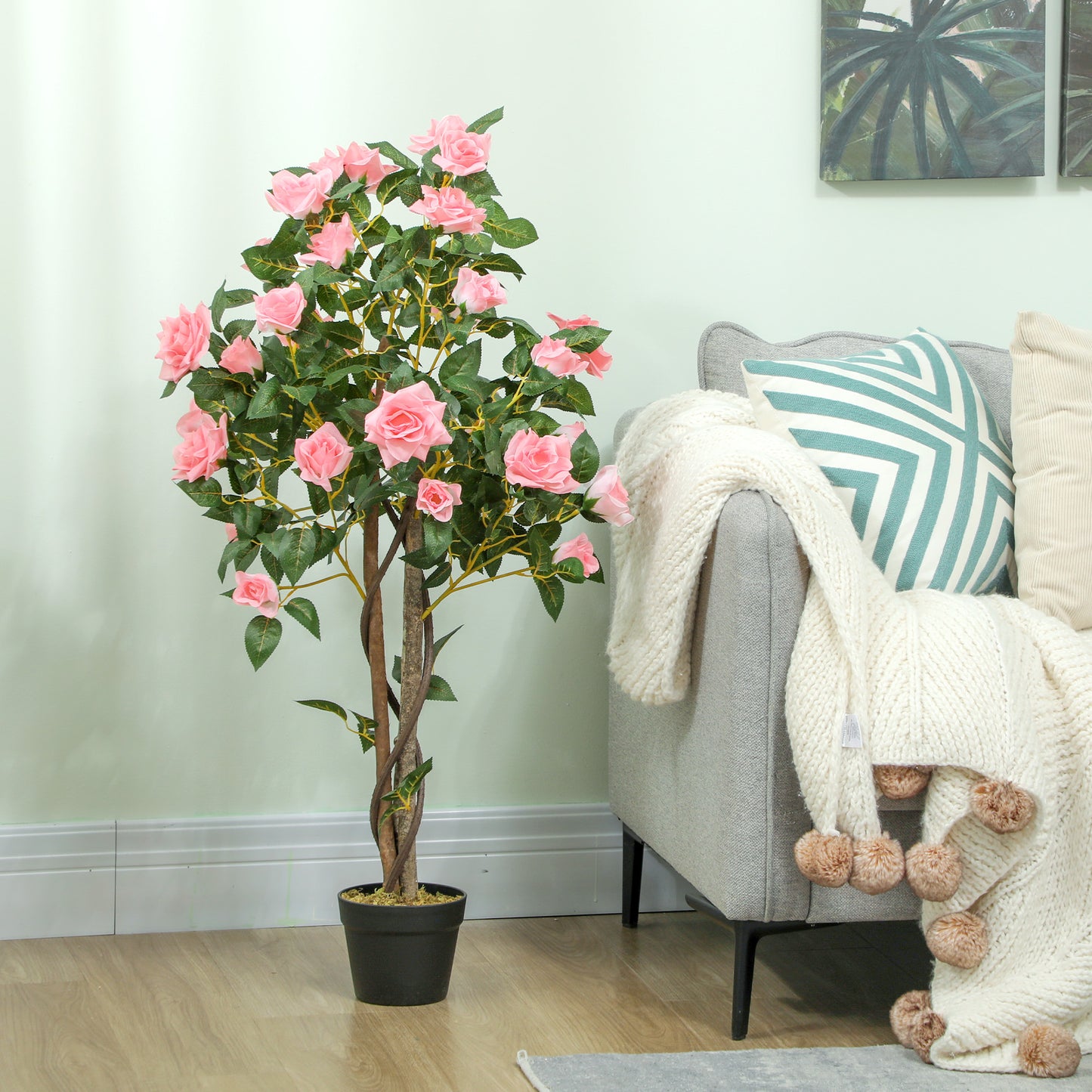 Set of 2 Decorative Artificial Plants Rose Trees in Pot, Pink