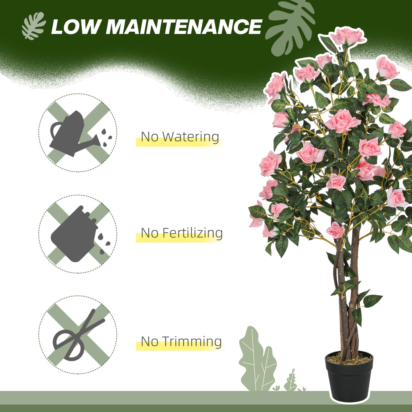 Set of 2 Decorative Artificial Plants Rose Trees in Pot, Pink