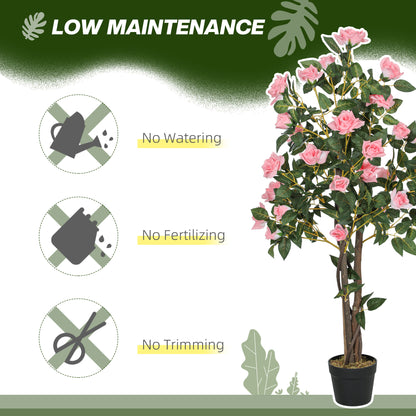 Set of 2 Decorative Artificial Plants Rose Trees in Pot, Pink