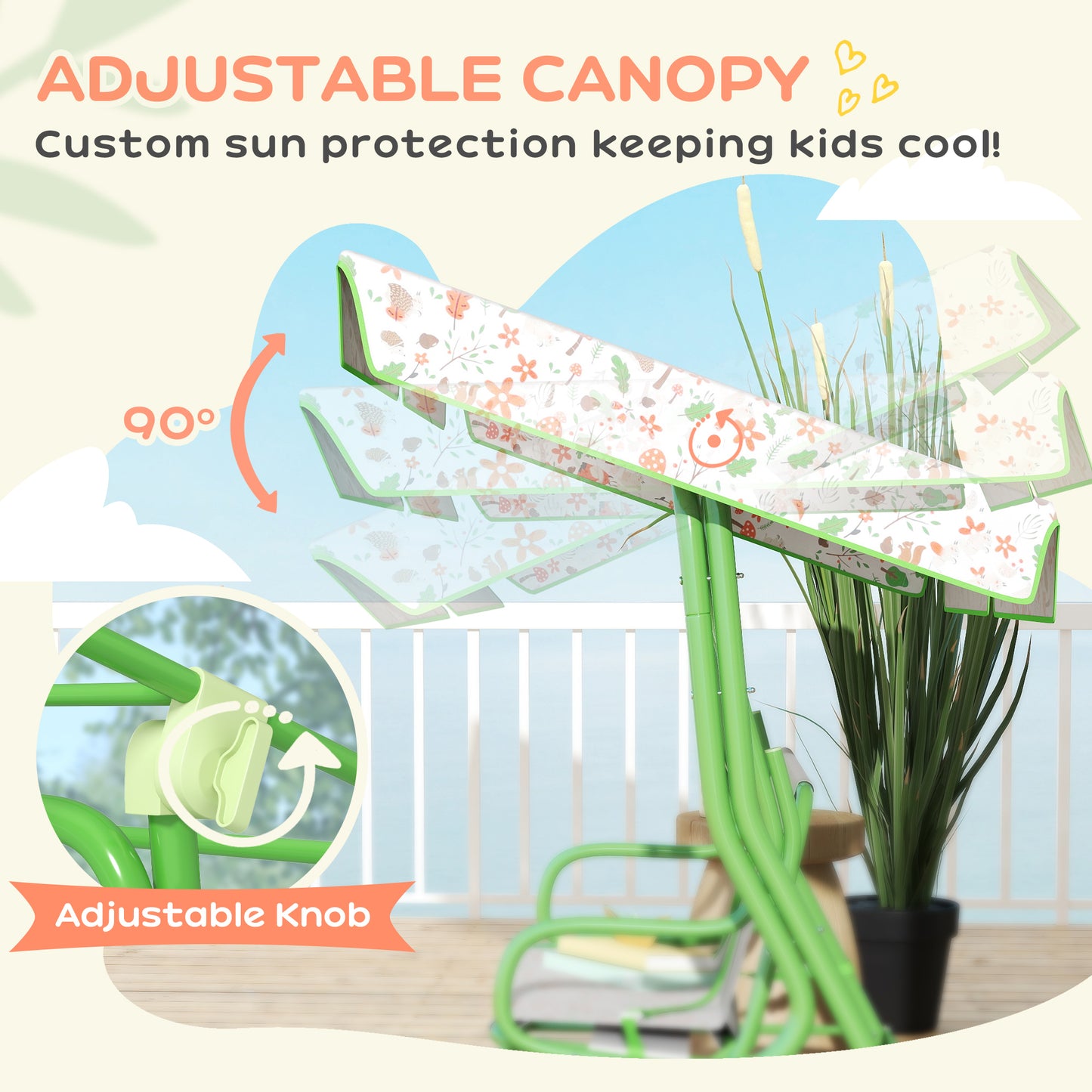 Kids Garden Swing Chair, Swing Seat with Adjustable Canopy, Green
