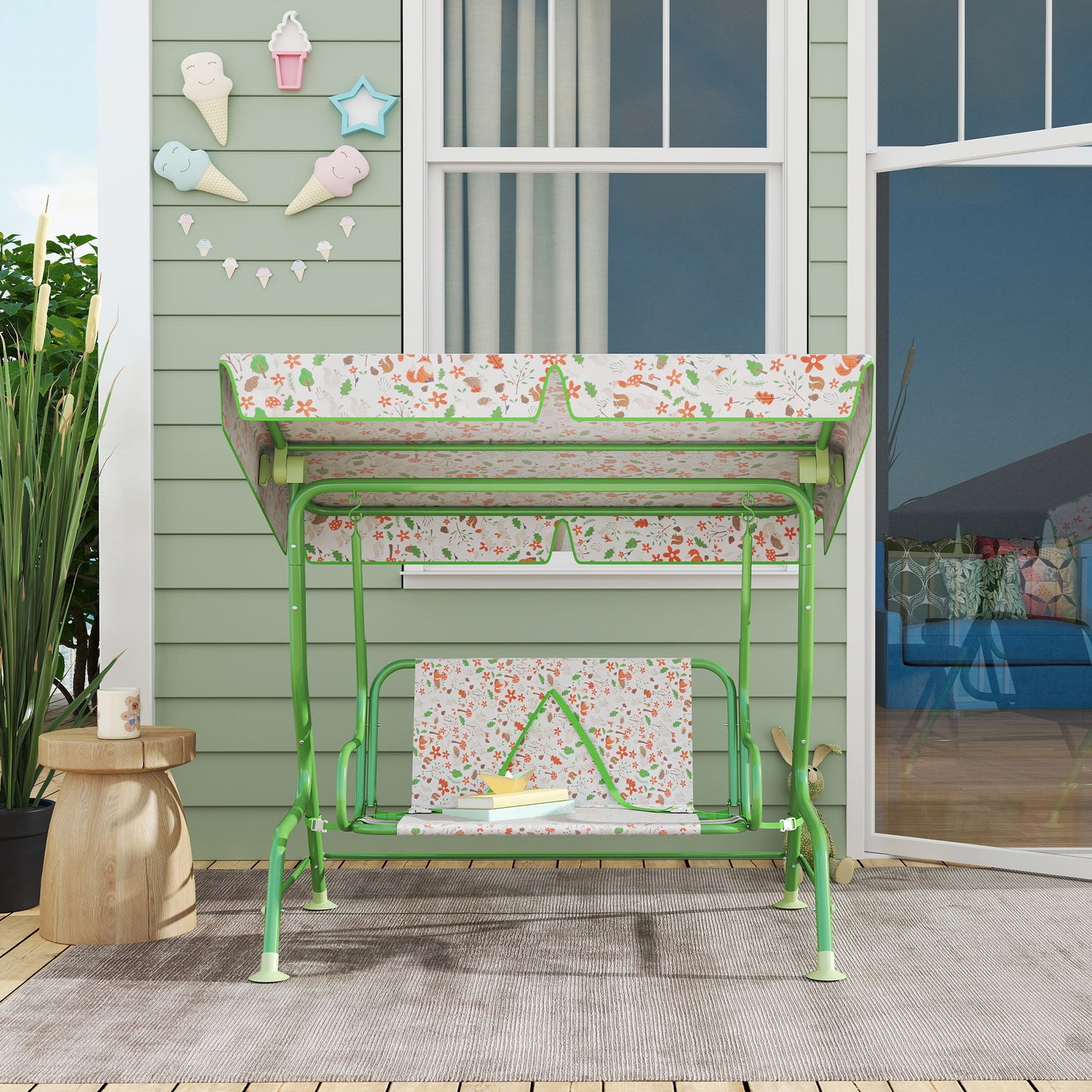 Kids Garden Swing Chair, Swing Seat with Adjustable Canopy, Green
