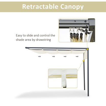 3 x 3(m) Outdoor Pergola Retractable Canopy Wall Mounted Gazebo Cream