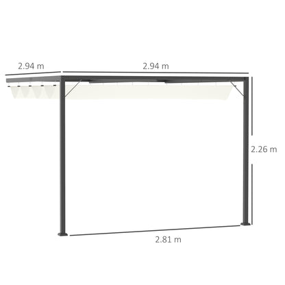3 x 3(m) Outdoor Pergola Retractable Canopy Wall Mounted Gazebo Cream