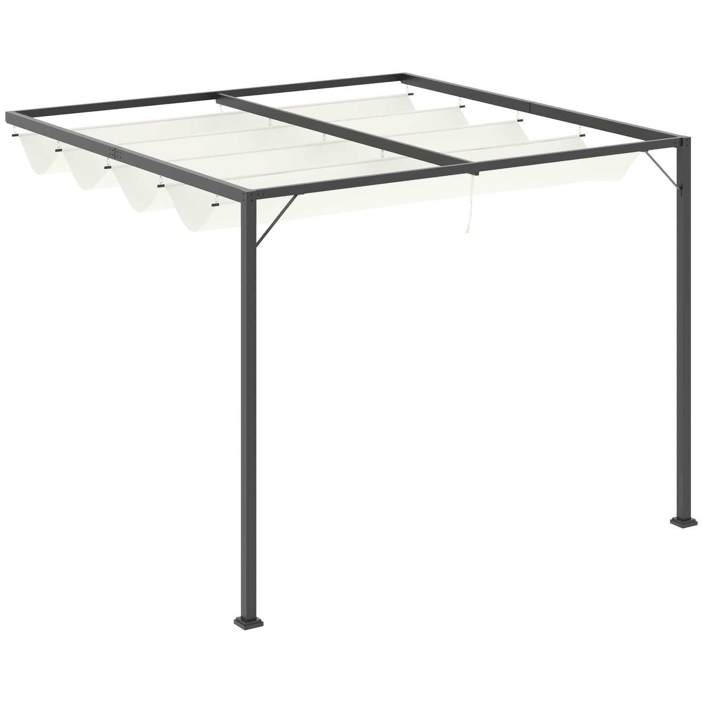 3 x 3(m) Outdoor Pergola Retractable Canopy Wall Mounted Gazebo Cream