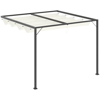 3 x 3(m) Outdoor Pergola Retractable Canopy Wall Mounted Gazebo Cream