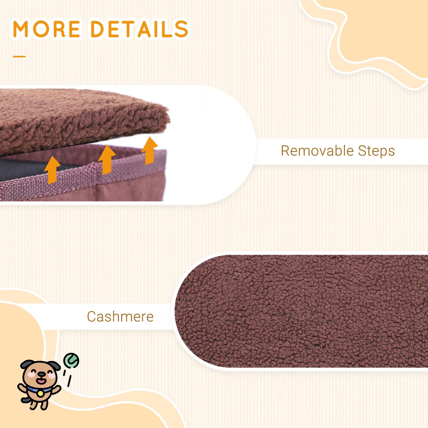 3 Step Pet Stairs Portable Mobility Assistance w/ Washable Cover Brown