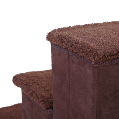 3 Step Pet Stairs Portable Mobility Assistance w/ Washable Cover Brown