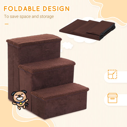 3 Step Pet Stairs Portable Mobility Assistance w/ Washable Cover Brown