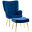 Upholstered Armchair w/ Footstool Set, Modern Button Tufted Accent Chair w/ Gold Tone Steel Legs, Wingback Chair, Blue