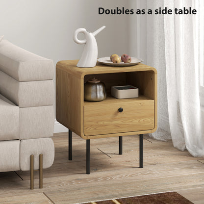 Bedside Table with Drawer and Shelf, Modern Bedside Cabinet, Oak