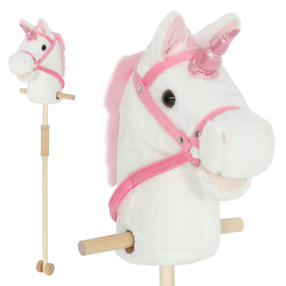 Stick Horse w/ Wood Wheels, Pony Neighing, Galloping Sounds White