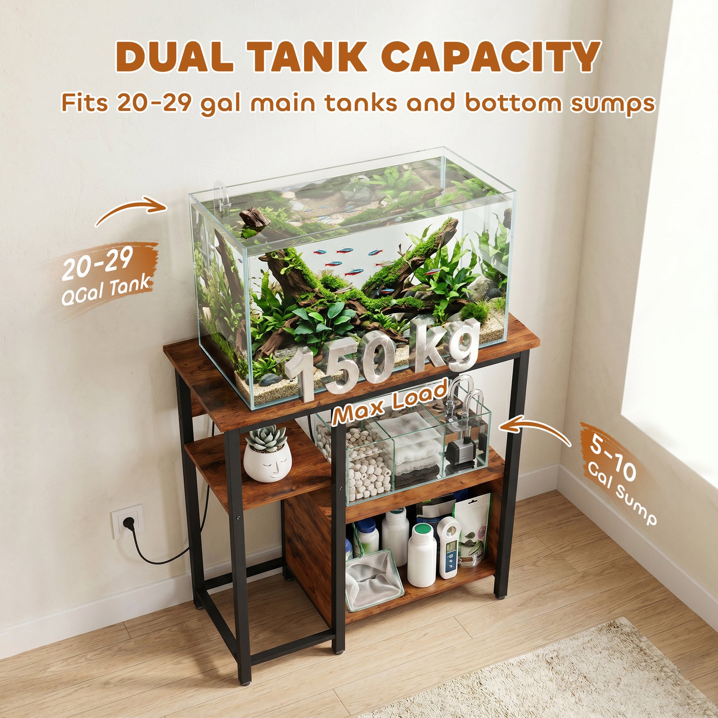 Fish Tank Stand with Power Outlets 20-29 Gallon