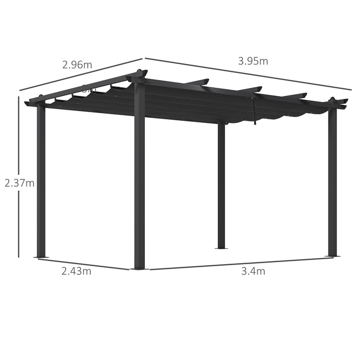 3 x 4m Aluminium Pergola with Retractable Roof, Garden Gazebo Canopy Sun Shade Shelter for Grill, Patio, Deck