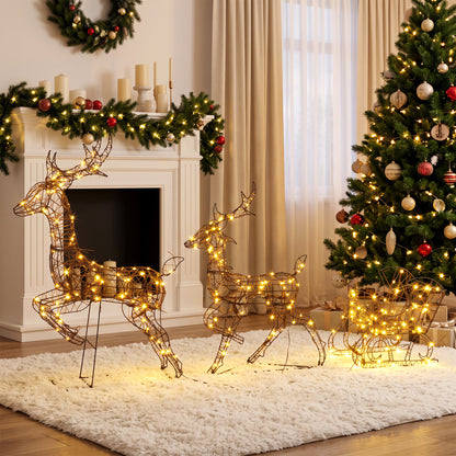3-Piece Christmas Lighted Reindeer and Sleigh Set for Outdoor