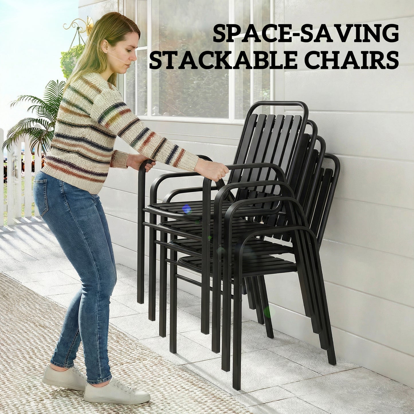 Garden Table and Chairs Set for 6 with Umbrella Hole