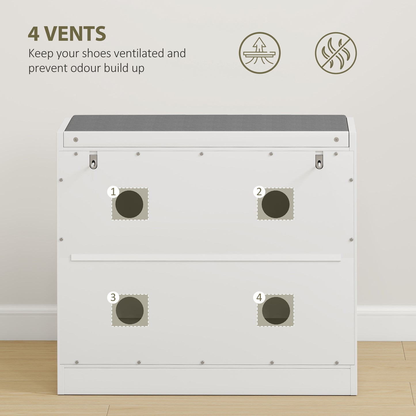 Shoe Bench with 1 Flip Drawer, Cushion, 5 Pairs for Entryway White