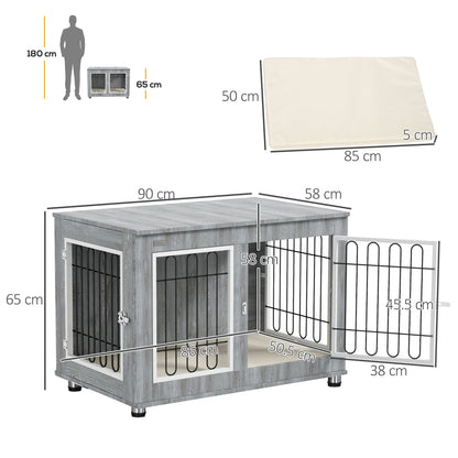 Dog Crate Furniture, Dog Crate End Table w/ Soft Cushion, Double Door